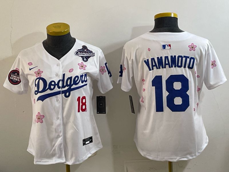 Youth Los Angeles Dodgers #18 Yamamoto White Sakura Edition 2026 Nike MLB Jersey 006->youth mlb jersey->Youth Jersey
